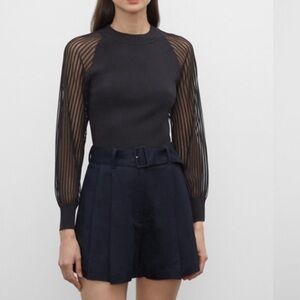 Club Monaco- Crew Neck Sweater with Sheer Striped Sleeves- Size Small